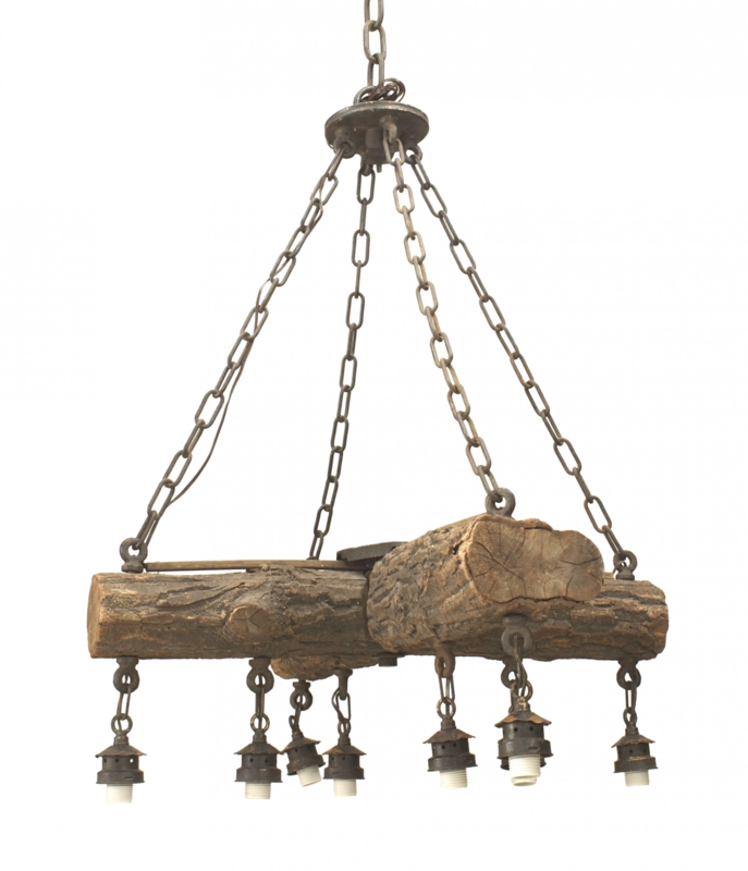 Chandelier Natural Log Frame Heavy Metal Chains Adirondack Style