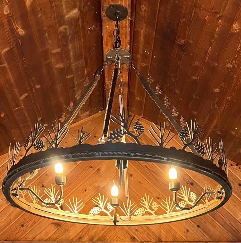 Chandelier Pine Tree Silhouettes Pinecone Accents Mountain Cabin