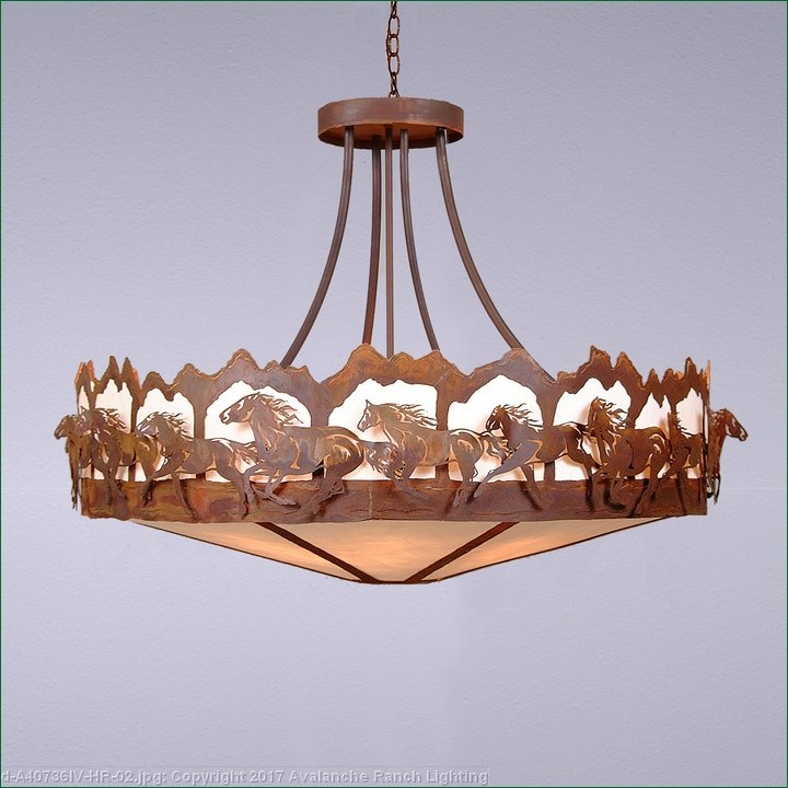 Chandelier Rusted Patina Horse Mountain Motif Western Rustic Pendant