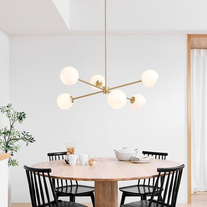 Chandelier Staggered Glass Globes Asymmetrical Arms Mid Century Modern