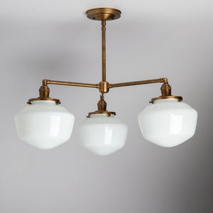 Chandelier Three Arm Schoolhouse Globes Industrial Hardware Transitional