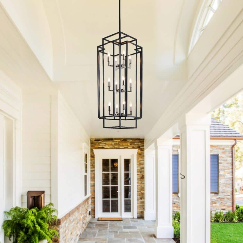 Chandelier Triple Tiered Lights 12-Light Black Antique Nickel Lantern