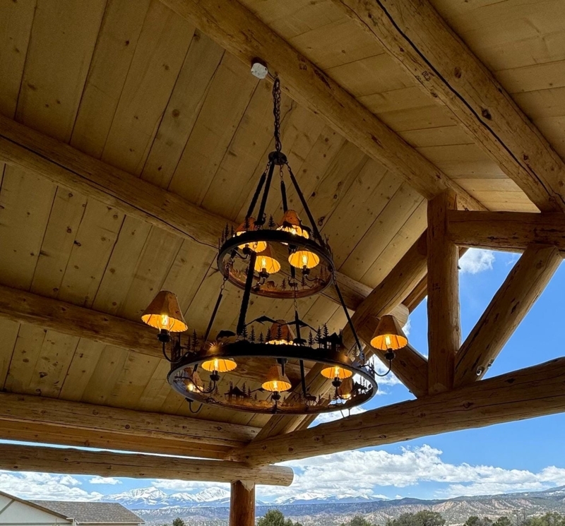 Chandelier Two Tier Animal Silhouettes Pine Tree Cutouts Lodge