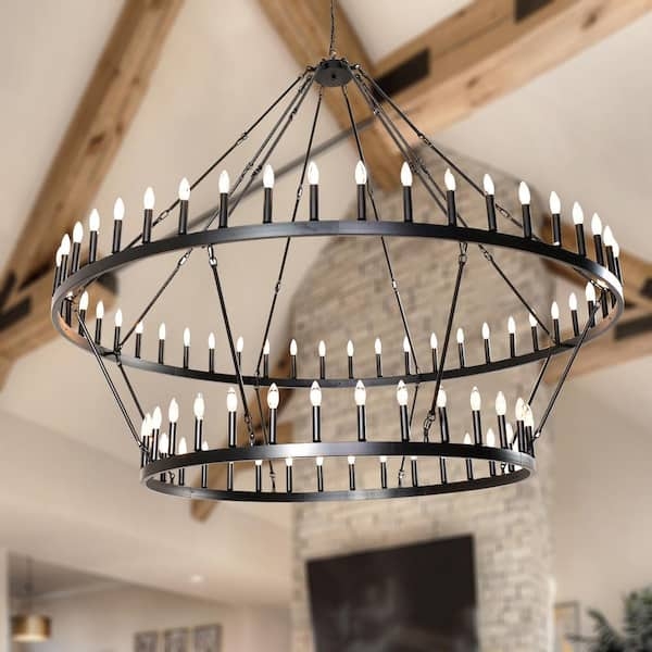 Chandelier Two Tier Matte Black 80 Lights Extra Large Farmhouse