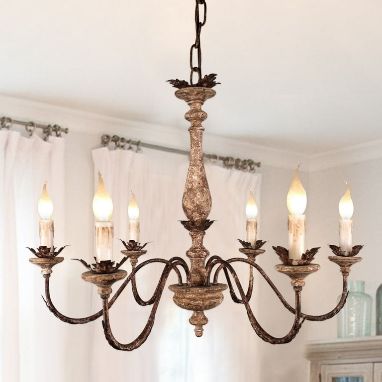 Chandelier Vintage French Country Faux Wax Drips Distressed