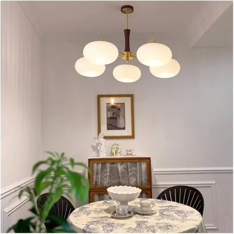 Chandelier Wood Accent Stem Globe Shades Farmhouse Semi Flush