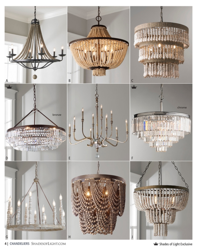Chandelier Wood Bead Drapery Crystal Layers Whitewashed