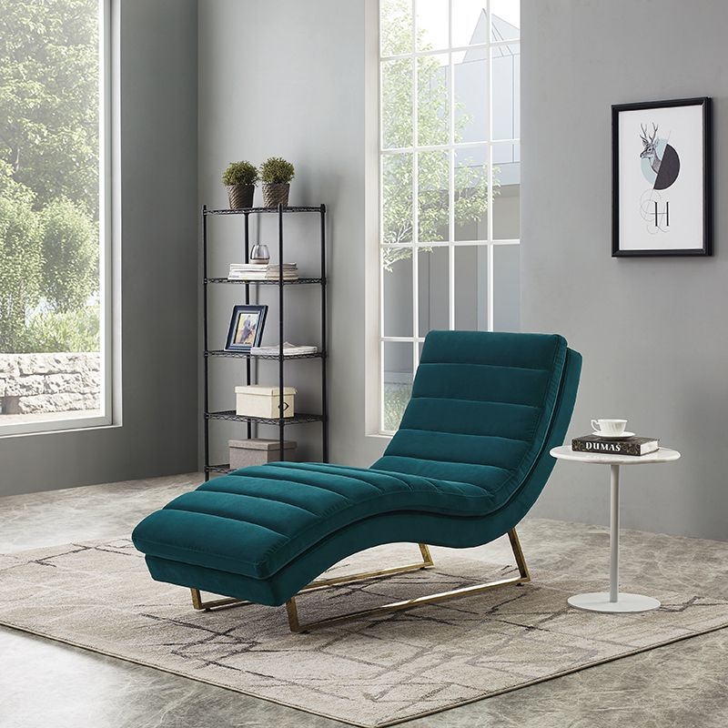 Channel Tufted Chaise Lounge with Gold Sled Base