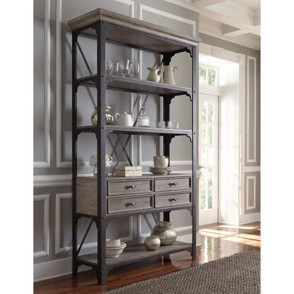 Charcoal Bakers Rack with Four Drawers & Crown Top Molding