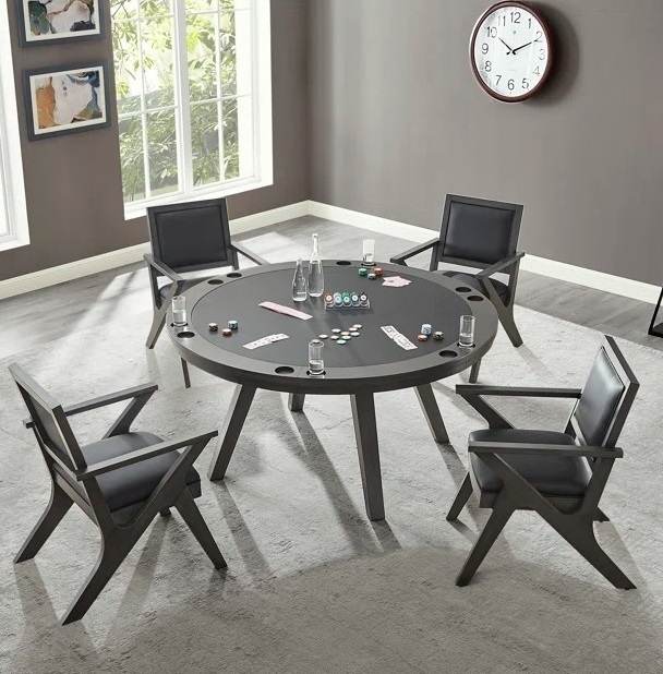 Charcoal Game Table Set with Sunken Surface and Angular Chairs