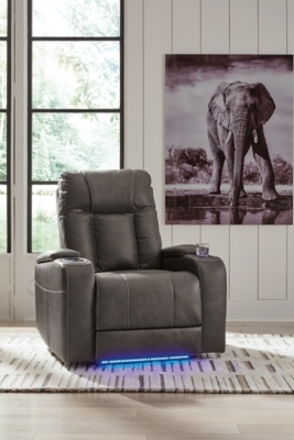 Charcoal Gray Power Recliner with LED Base Lighting & Cup Holders