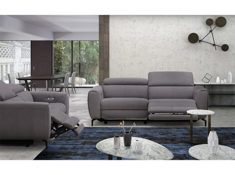 Charcoal Grey Fabric Power Reclining Sofa with Slim Legs
