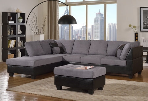 Charcoal Grey Microfiber Sectional with Matching Tufted Ottoman and Black Base