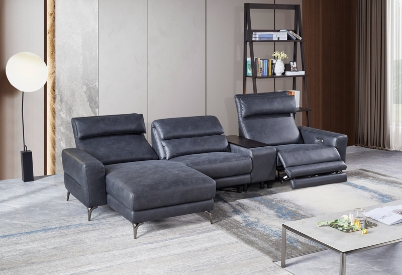 Charcoal Grey Recliner Sectional Left Facing Chaise Power Console