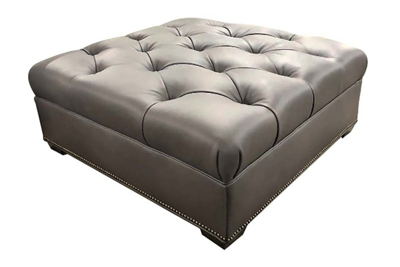 Charcoal Grey Storage Ottoman Square Deep Tufted Silver Nailhead