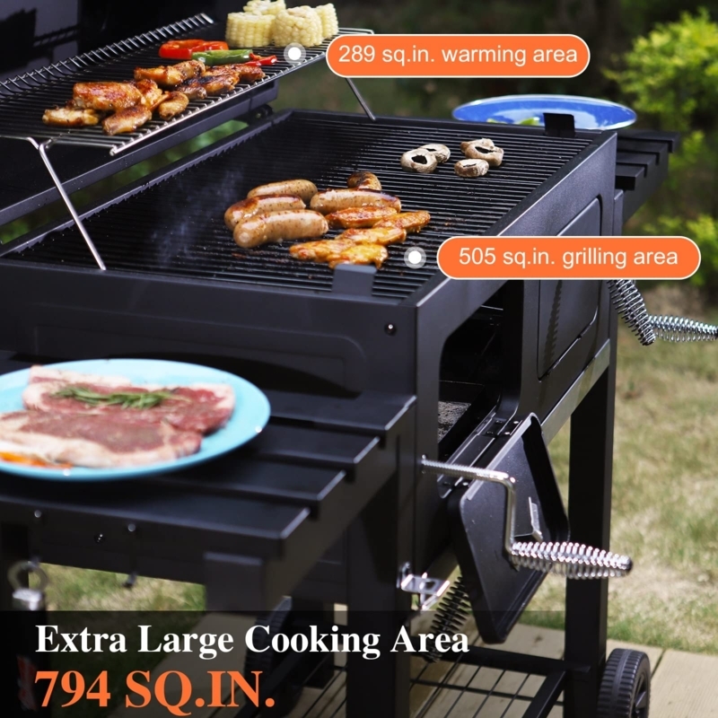 Charcoal Grill 794 Sq In Area with Coiled Spring Handles