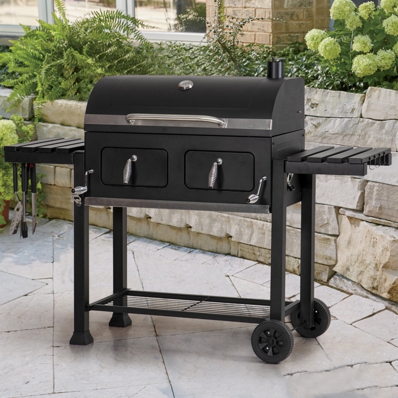 Charcoal Grill with Dual Zone Drawers and Crank Handle Adjustment