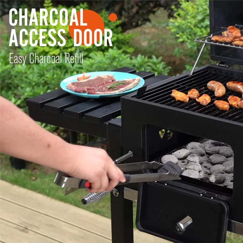 Charcoal Grill with Front Loading Access Door and Adjustable Plate