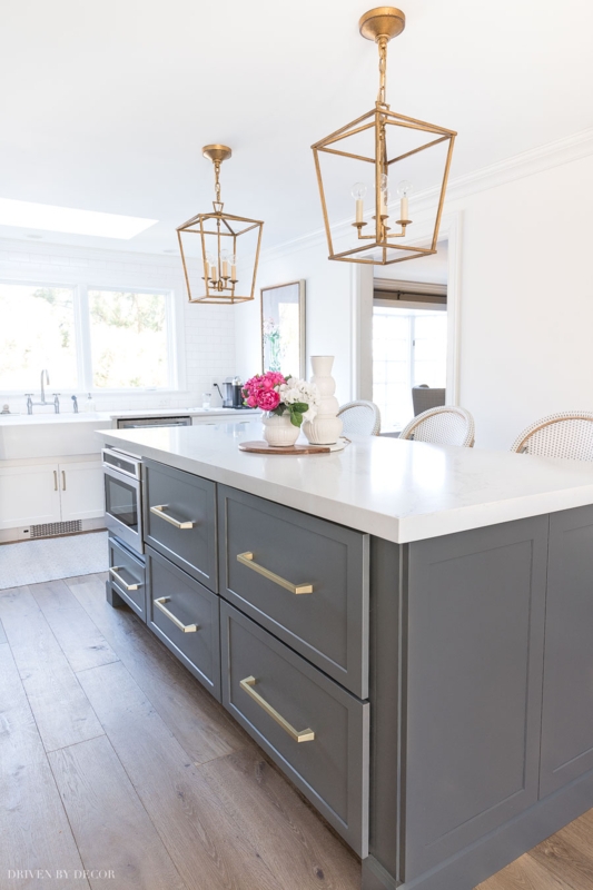 Charcoal Kitchen Island Oversized Gold Pulls Microwave Drawer