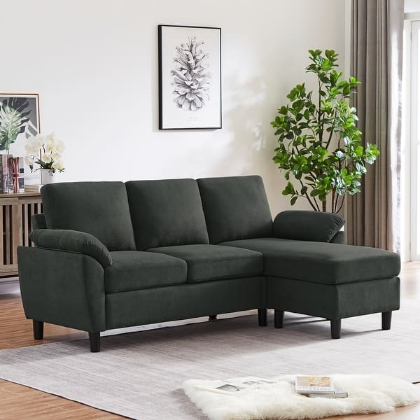 Charcoal L-Shaped Sectional with Pillow-Top Arms and Reversible Ottoman