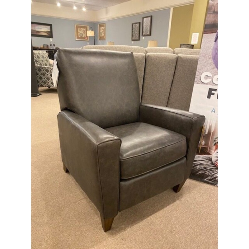Charcoal Leather Recliner Chair with Tapered Wood Legs