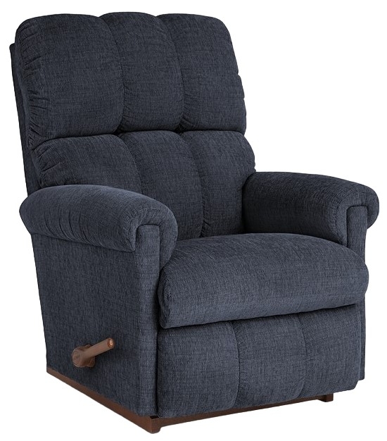 Charcoal Slate Blue Textured Fabric Manual Rocking Recliner