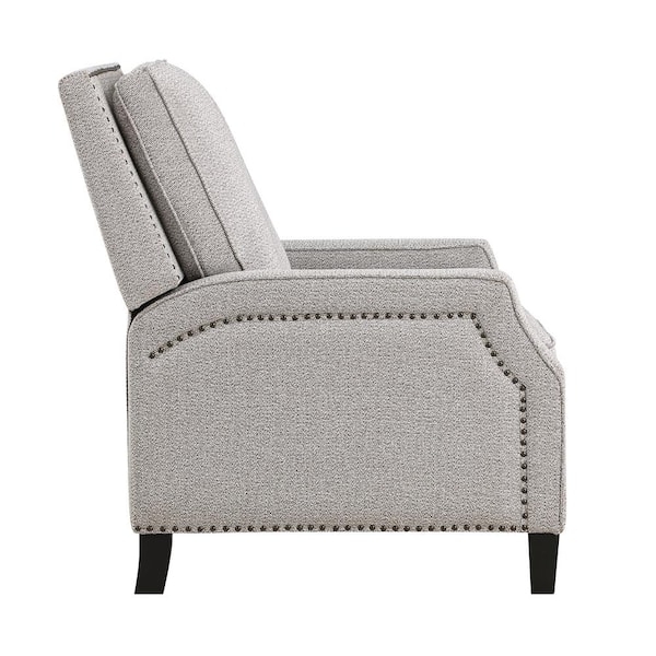 Chenille Nailhead Recliner Coconut Beige Push Back Mechanism
