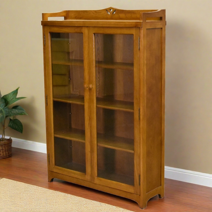 Cherry Mission Curio Cabinet with Decorative Crest Rail
