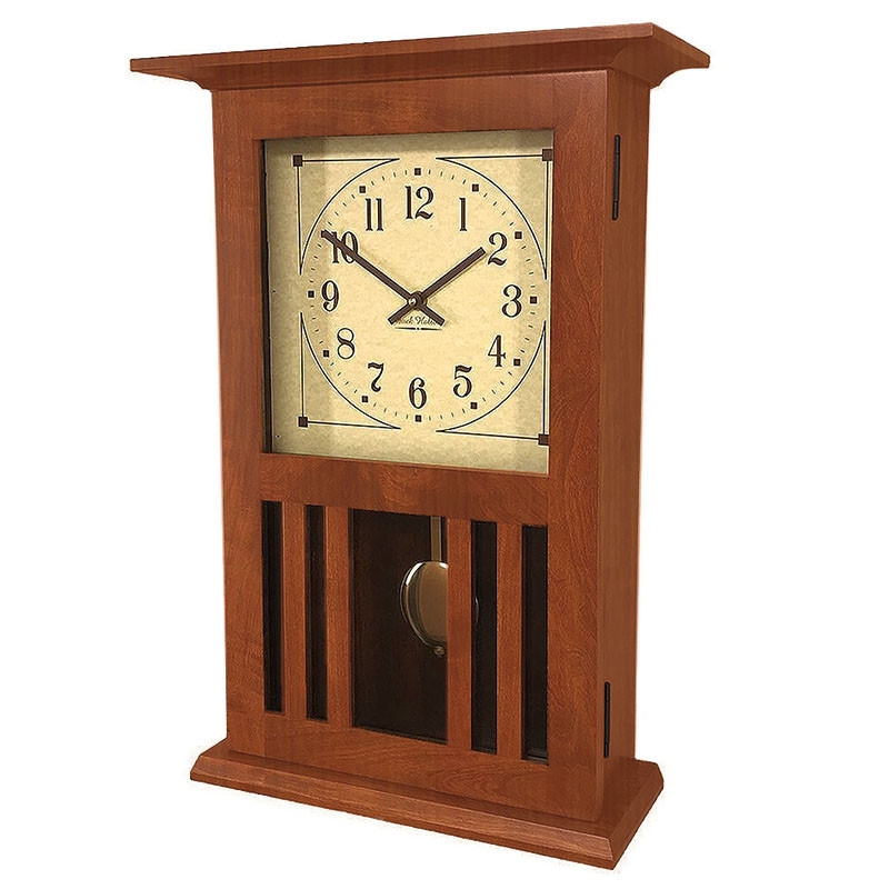 Cherry Wood Wall Clock with Slatted Pendulum Window