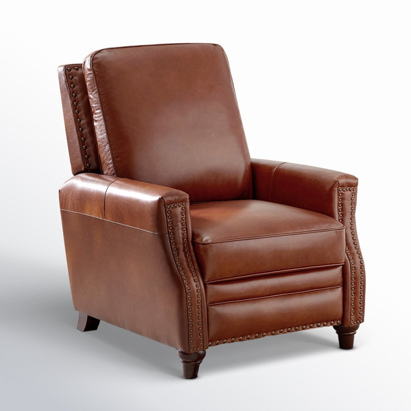 Chestnut Genuine Leather Recliner with Turned Front Legs