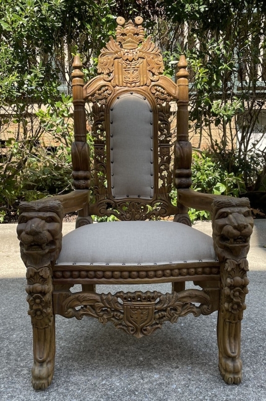 Child Size Accent Chair: Hand Carved Lion Head Armrests, Rococo Revival
