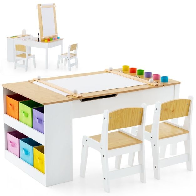 Children Activity Table Tilting Top With Rainbow Storage Bins
