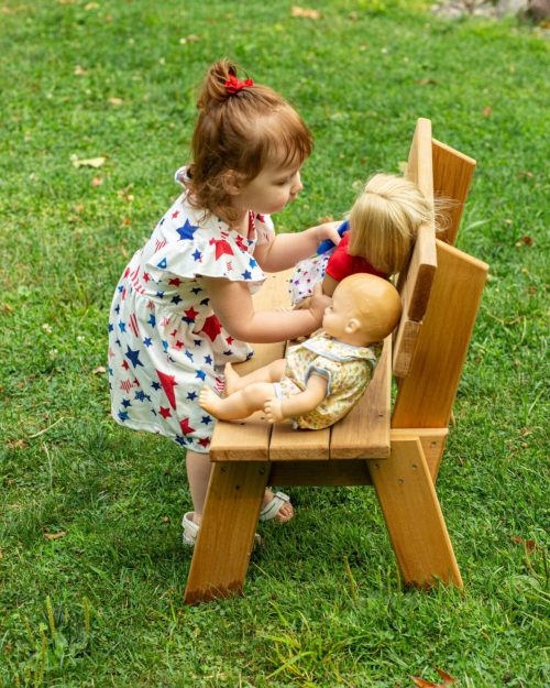 Children Bench with Angled Legs, Slatted Backrest, Warm Honey Wood Tone