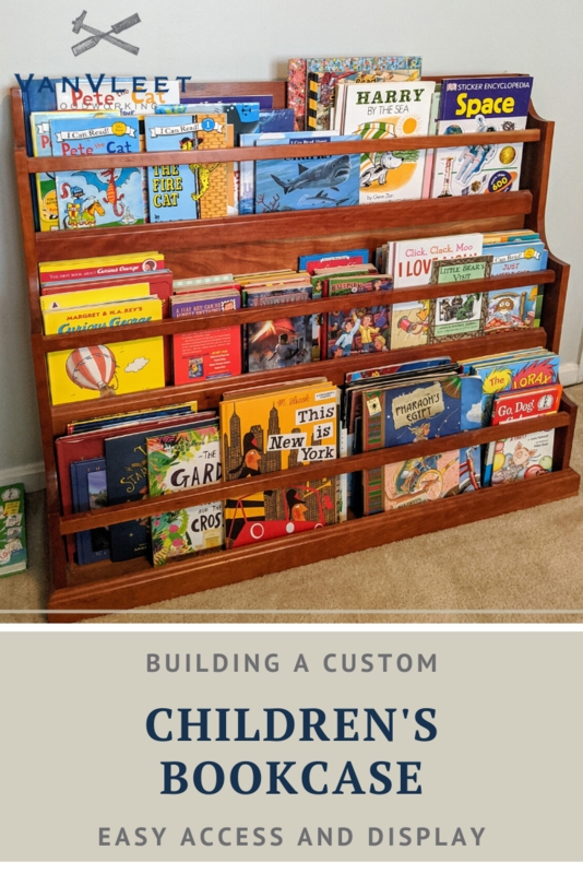 Children Bookcase Tapered Sides, Warm Brown, Front Retaining Rails