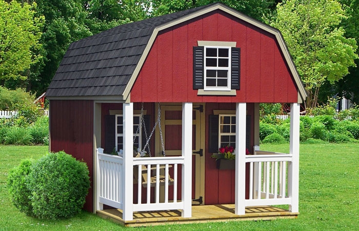 Childrens Playhouse Barn Style Red with Porch Swing Gambrel Roof