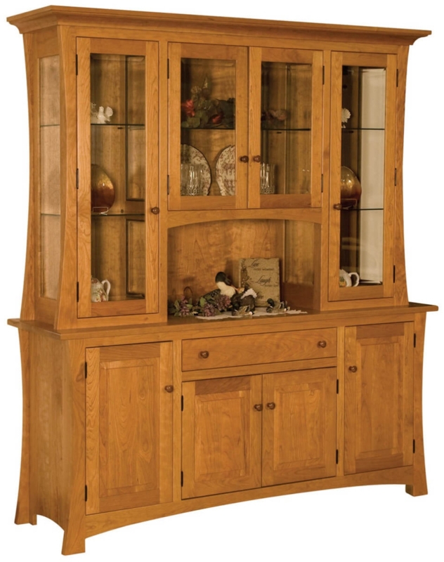 China Cabinet Craftsman Honey Brown, Flared Side Panels, Center Alcove