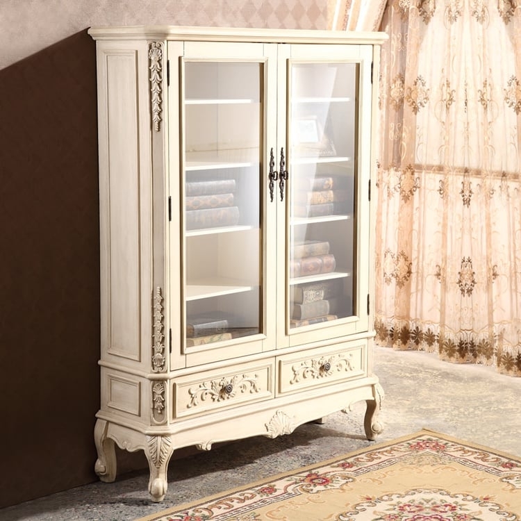China Cabinet French Provincial Carved Wood Cabriole Legs