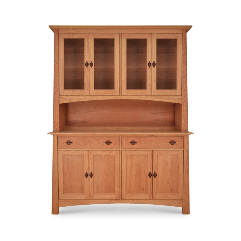 China Cabinet Modern Shaker Cherry, Arched Apron, Tapered Legs