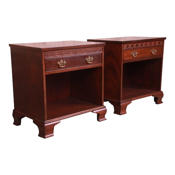 Chippendale Nightstand with Carved Fretwork and Open Cubby