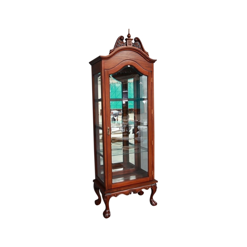 Chippendale Style Display Cabinet with Ornate Scrollwork Pediment