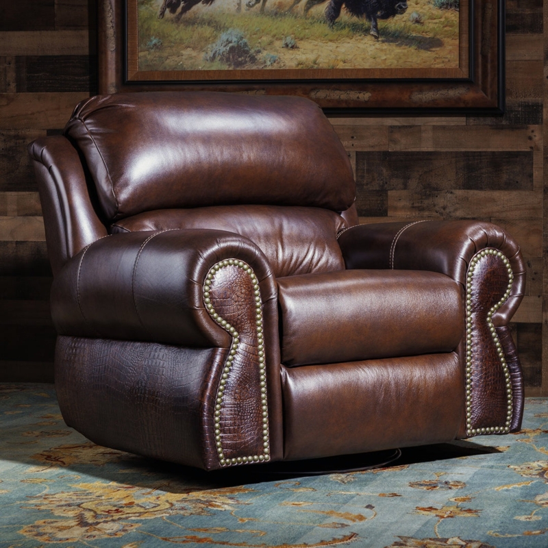 Chocolate Brown Recliner with Croc Pattern Accents and Nailheads
