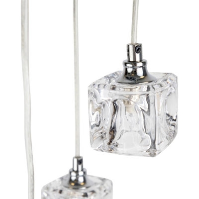 Chrome Multi-Drop Pendant Light featuring Five Rippled Glass Ice Cubes