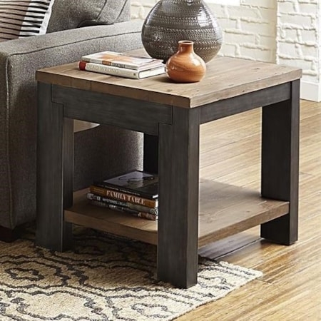 Chunky End Table with Two-Tone Finish and Block Legs