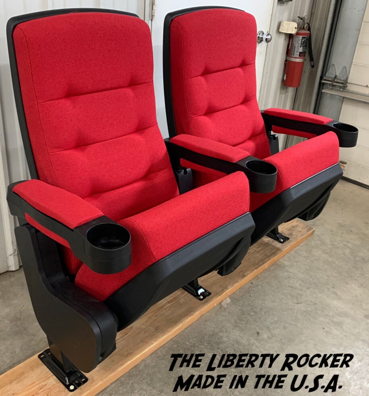 Cinema Seating Rockers with Flip-Up Seats in Vibrant Red Fabric