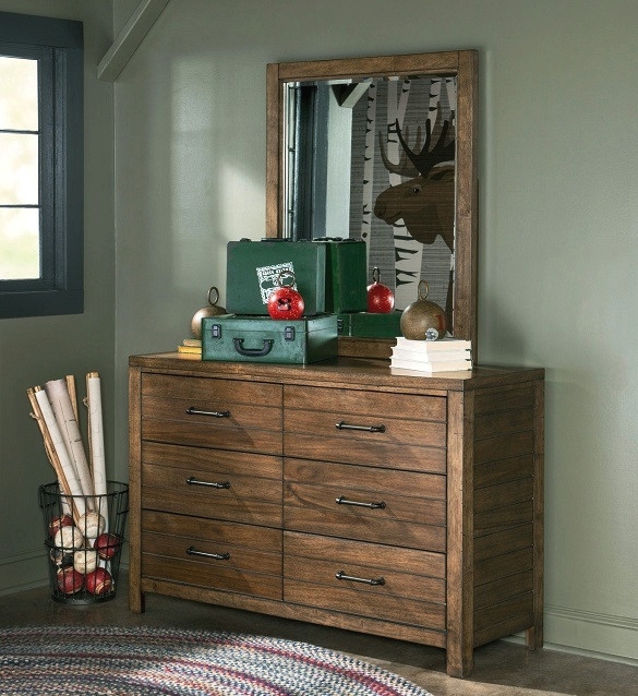 Cinnamon Wood Dresser Horizontal Slats Black Bar Pulls Rustic