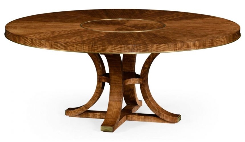 Circular Dining Table, Sunburst Veneer with Brass Inlay Trim