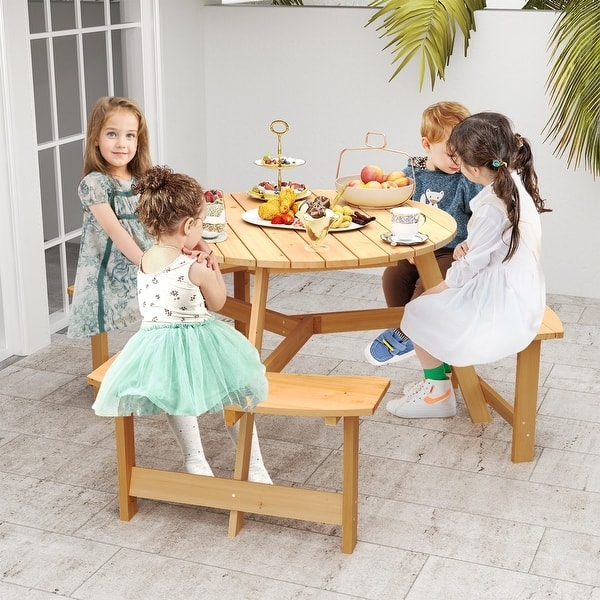 Circular Kids Picnic Table featuring Umbrella Hole and Curved Benches
