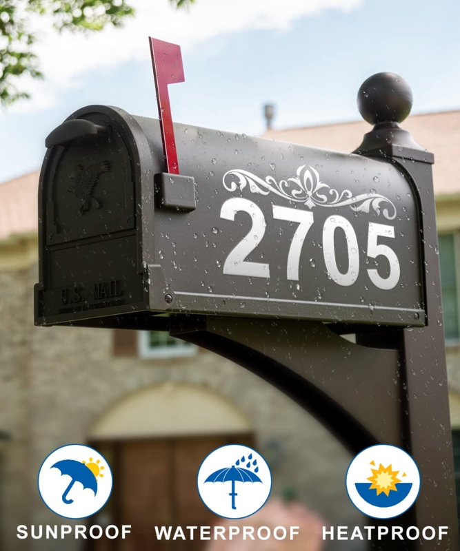 Classic Reflective Mailbox Numbers: Ornate Flourish, Waterproof Vinyl Decal