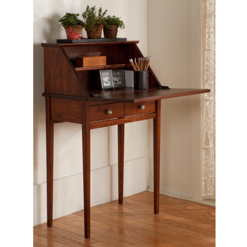 Classic Wood Secretary Desk: Twin Drawers, Tapered Legs, Warm Cherry