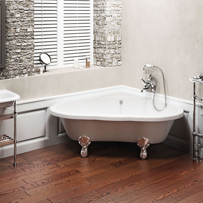 Clawfoot Bathtub with Ornate Sculpted Feet & Bridge Faucet